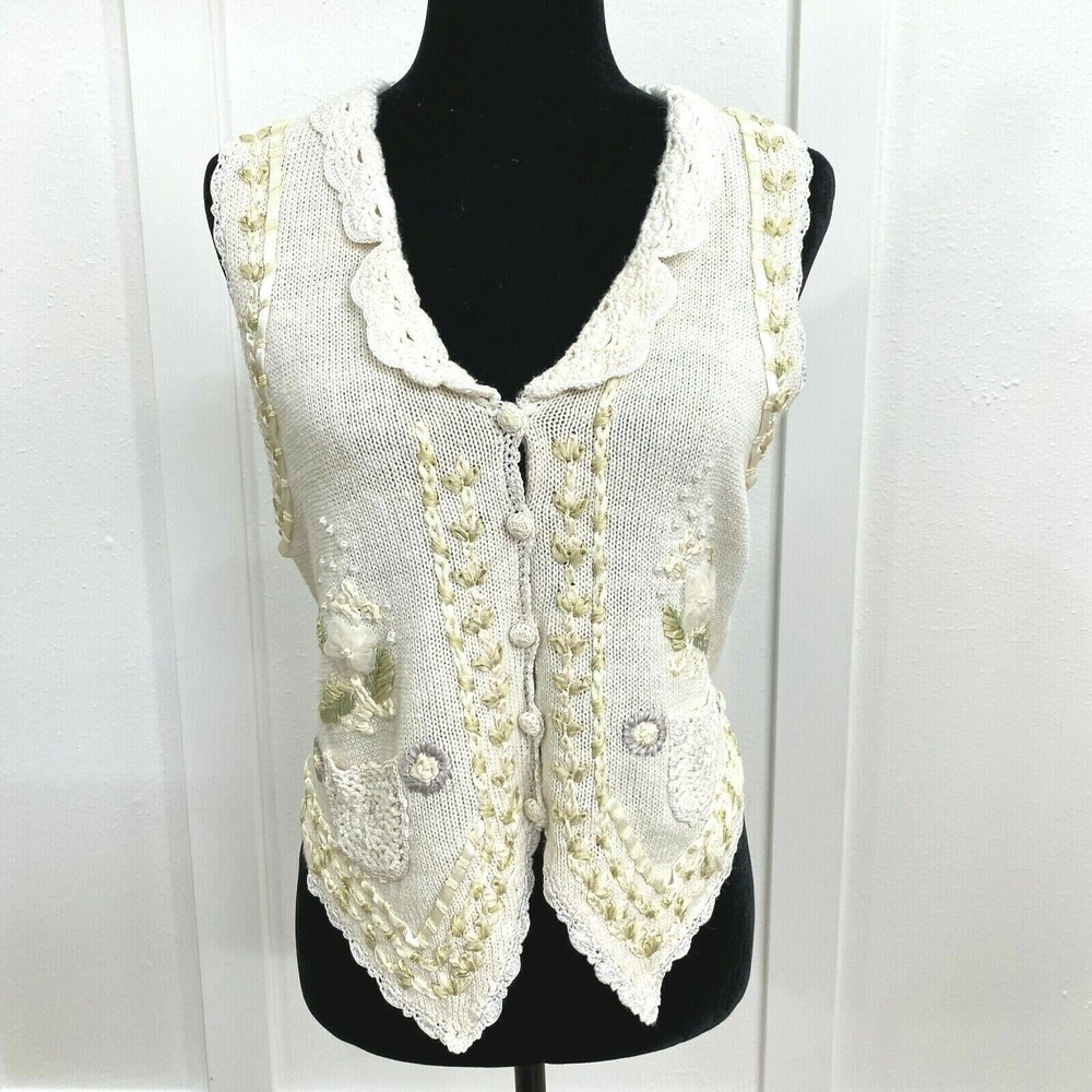 Mixed‎ Blues Clothing Womens Knit Vest Medium Cream Festival Coachella Farmcore